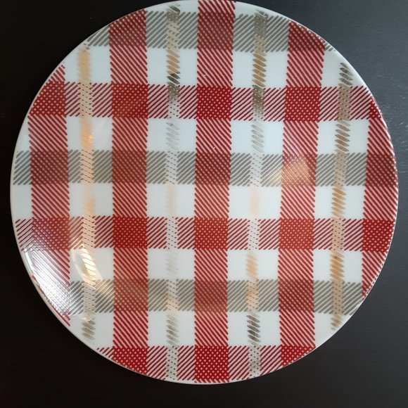 BIA Cordon Bleu 7" Red Gold Plaid Dessert Appetizer Salad Plate Holiday … - Picture 1 of 4